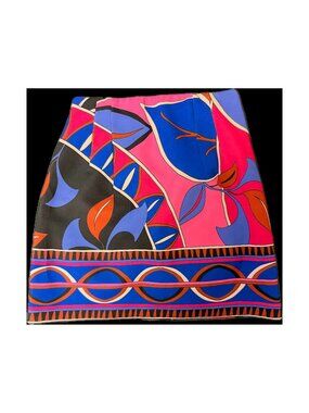 Zara Colorful Print Skirt Bold Pink Blue Graphic Midi Skirt size XS/24